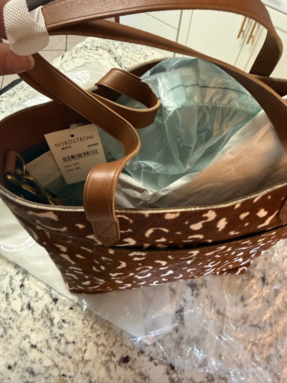 Brown and White Animal Print Tote Bag - Faux Haircalf - Picture 4 of 7